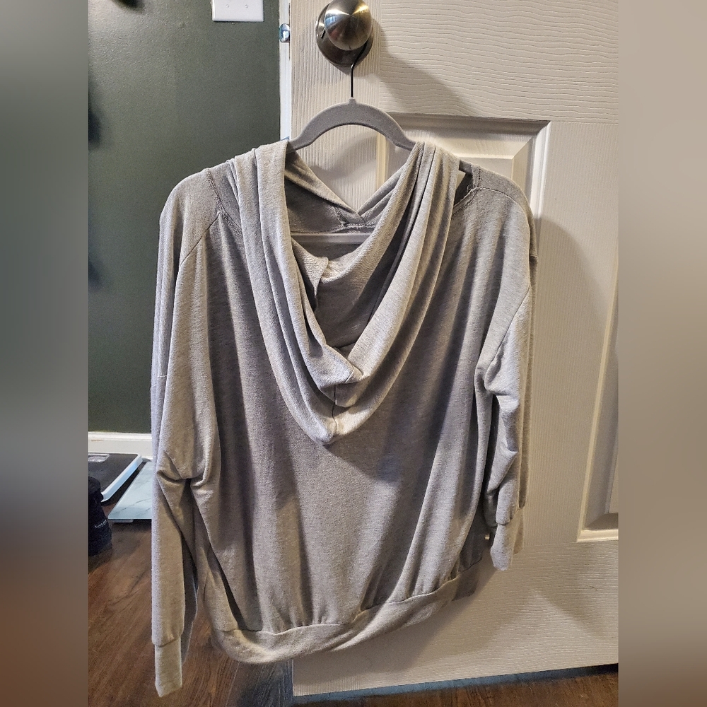 Asymmetrical Cut Out Shoulder Hooded Top - Picture 4 of 5